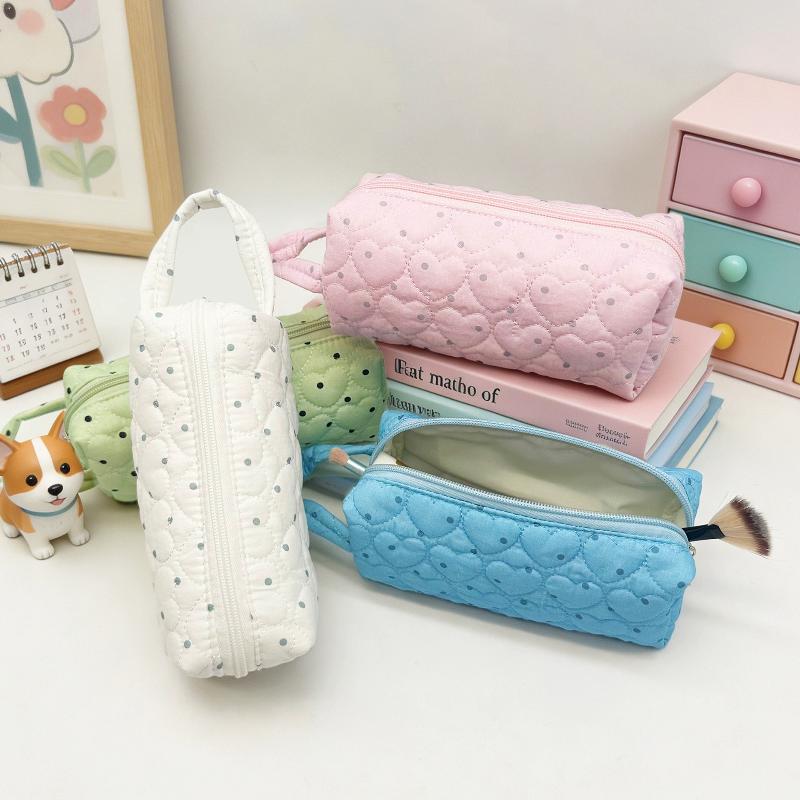 Cosmetic Bags - กระเป๋าเครื่องสำอางลายจุดแบบพกพา ดีไซน์เรียบง่าย ความจุเยอะ กันน้ำ เหมาะสำหรับใช้ในบ้าน เดินทาง