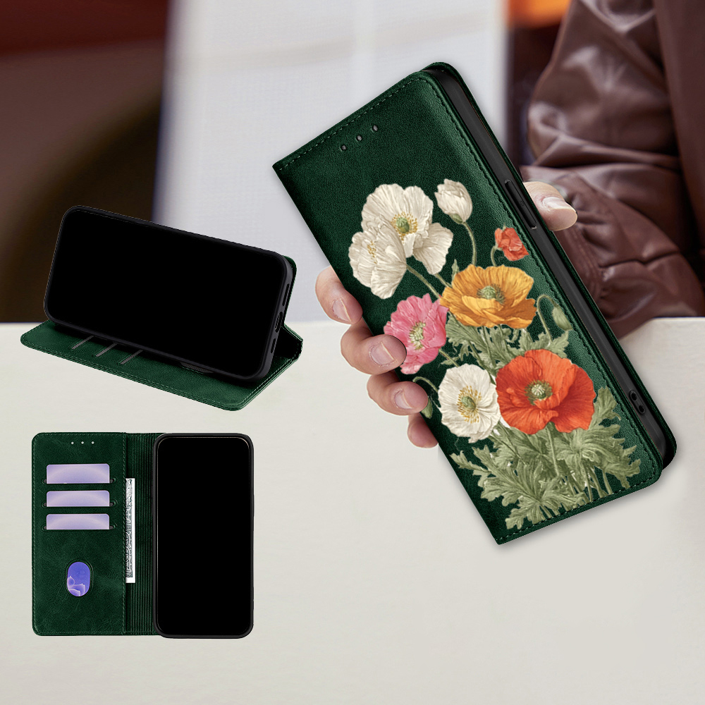 Wallets - เคสกระเป๋าสตางค์ลายดอกไม้หนังแม่เหล็กสำหรับ TCL 605 505 501 503